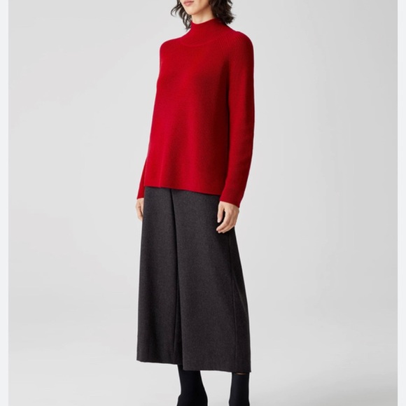 Eileen Fisher Merino Wool Zip Up Ribbed Knit Burgundy Sweater size small - Picture 1 of 6